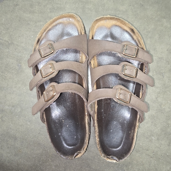 Birkenstock Florida Three Strap Soft Footbed Sandals Birkibuc Mocha Size 37/38 - Picture 3 of 12